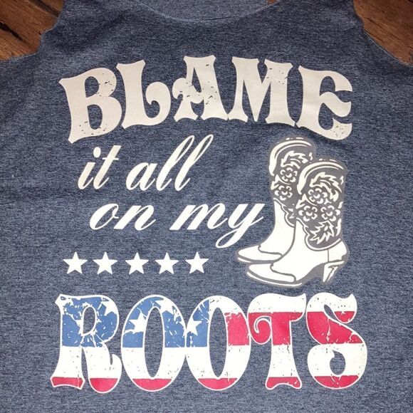 Blame It All On My Roots Western 👢 Tank Top Size Large - Picture 3 of 3